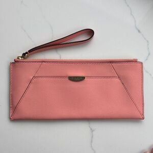 henri bendel Coral Wristlet Clutch with Gold Accents